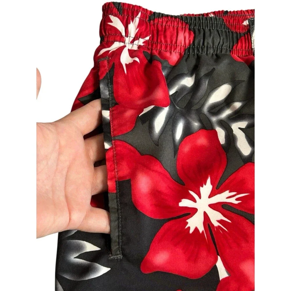 Speedo Men's Swim Trunks Shorts‎ Hawaiian Floral Red Mesh Lining Waist 30